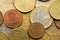 European money euro coins. Shiny coins of European union currency