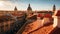 European Rooftop Splendor: A Golden Hour Aerial View