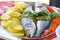 European seabass branzino basil sauce recipe closeup