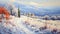 European Snow Scene: A Captivating Painting Of Rural Landscapes
