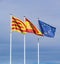 European, Spanish and Catalonian flag