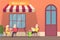 European street cafe. Elderly travellers drink coffee on terrace. Old people with luggage relax vector illustration