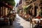 European Street Cafe: A Vibrant Marketplace in Warm Sunlight