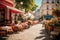 European Street Cafe: A Vibrant Marketplace in Warm Sunlight