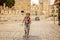 European tourist family, visiting Jerusalem, meeting new culture