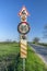 European traffic signs along an empty road