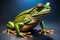 European tree frog, Hyla arborea  on solid colour background. ai generative