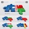 European Union and Belarus, Bulgaria, Poland, Hungary, Moldavia Flag. 3d vector puzzle. Set 03.