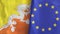 European Union and Bhutan two flags textile cloth 3D rendering