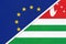 European Union or EU and Abkhazia national flag from textile. Symbol of the Council of Europe association