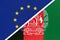 European Union or EU and Afghanistan national flag from textile. Symbol of the Council of Europe association