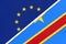 European Union or EU and Congo national flag from textile. Symbol of the Council of Europe association