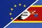 European Union or EU and Eswatini national flag from textile. Symbol of the Council of Europe association