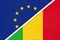European Union or EU and Mali national flag from textile. Symbol of the Council of Europe association