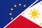 European Union or EU and Philippines national flag from textile. Symbol of the Council of Europe association