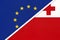 European Union or EU and Tonga national flag from textile. Symbol of the Council of Europe association