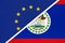 European Union or EU vs Belize national flag from textile. Symbol of the Council of Europe association