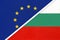 European Union or EU vs Bulgaria national flag from textile. Symbol of the Council of Europe association