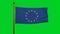 European Union flag 3D Render with flagpole on chroma key, EU Flag of Europe, European Union national flag textile, logo