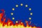 European Union flag burning - concept of crisis