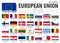 European union flag  EU  and membership . Torn paper design . Europe map background . Vector