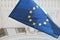 European union flag waving outside town hall in Lodz, Poland