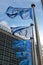 European Union flags in front of the Berlaymont building (European commission) in Brussels, Belgium.