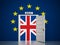 European Union map around open door leading to British flag. 3D illustration