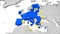 European Union map and flag, falling stars - 4K animation