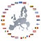 European union map with flags in circle