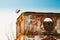 European White Stork Lands On Wall Of Old Ruined Orthodox Church