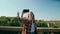 European Woman Takes Photo or Video by Mobile Smart phone in Luxembourg City