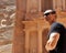 Europian tourist man with sunglasses in Petra in Jordan during a journey