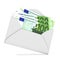 Euros in envelope 3D render