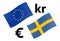 EURSEK forex currency pair vector illustration. EU and Swedish flag, with Euro and Krone symbol