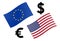 EURUSD forex currency pair vector illustration. EU and American flag, with Euro and Dollar symbol