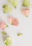 Eustoma fresh flowers flat lay, tender pastel floral photography background