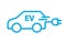 EV car electric vehicle charger logo icon. Hybrid ev car station eco sign green automobile symbol.