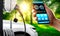 EV charging station for electric car with mobile app display charger status