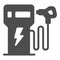 EV charging station with refueling gun solid icon, electric car concept, Electric fuel pump station sign on white