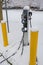 EV charging station for zero emission cars on white snow background