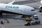 Eva Air plane at terminal, close-up view