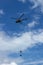 Evacuation of two servicemen by air and takeoff of military helicopter