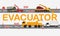 Evacuator road technical, working machine truck isolated on white, flat vector illustration. Highway traffic jam, tow