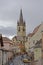 Evangelical Cathedral Sibiu Romania tower on gray sky