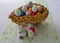 Even braided Easter basket with colorful easter eggs for Easter