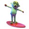 Even undead zombie monsters can enjoy surfing on a surfboard, 3d illustration