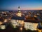 Evening aerial view of Nitra castle during winter