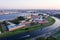 Evening aerial view, Peter and Paul Fortress, Neva river, Saint Petersburg, Russia