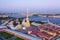 Evening aerial view, Peter and Paul Fortress, Neva river, Saint Petersburg, Russia